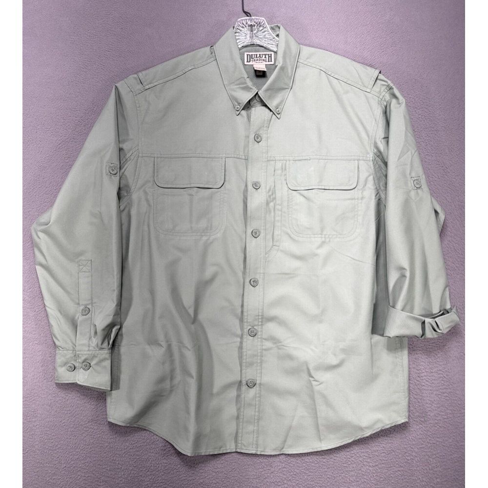 Duluth Action Shirt Mens Large Green Long Sleeve Cool Plus Button Down Gorpcore